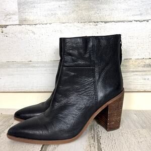 Franco Sarto Women’s 7.5 Black Leather Pointed Toe Block Heel Zip Ankle Boots